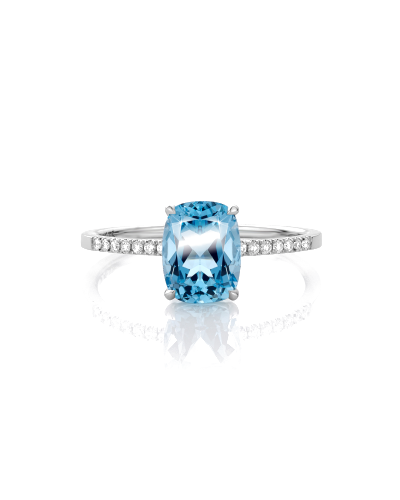 SLAETS Jewellery Ring Aquamarine Cushion and Diamonds, 18kt White Gold (watches)